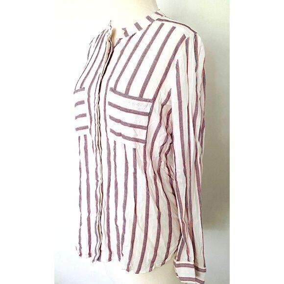 LOFT Womens Button Up Striped Long Sleeve Lightweight Rayon Blouse Top Sz M - Picture 4 of 6